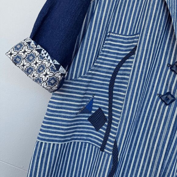 VTG Art to Wear Patchwork Duster Coat Screaming Women Denim Stripe OS - Picture 4 of 16